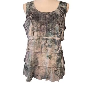 COLDWATER CREEK Sleeveless‎ Layered Tank Top Green Purple Watercolor Boho Art M